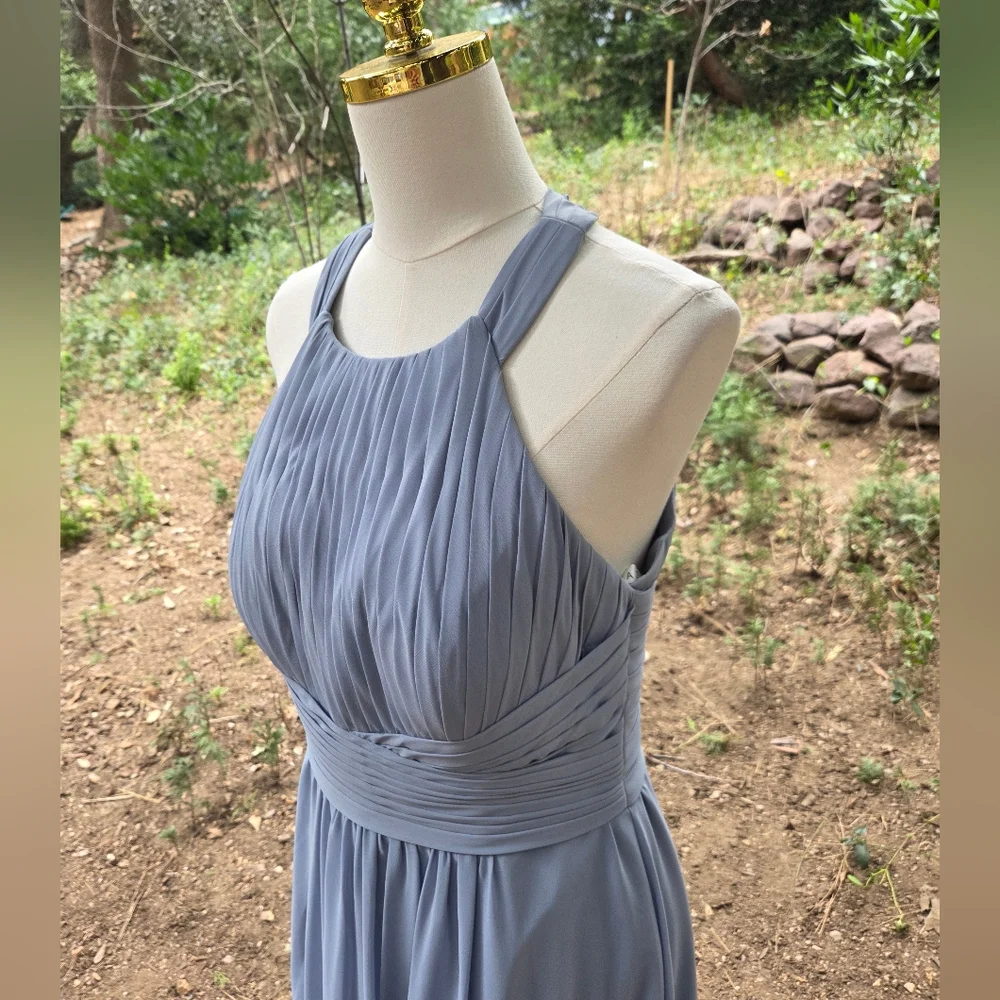 Azazie Blue‎ Halter Maxi Gown - Bridesmaid Dress For Wedding - Picture 3 of 6